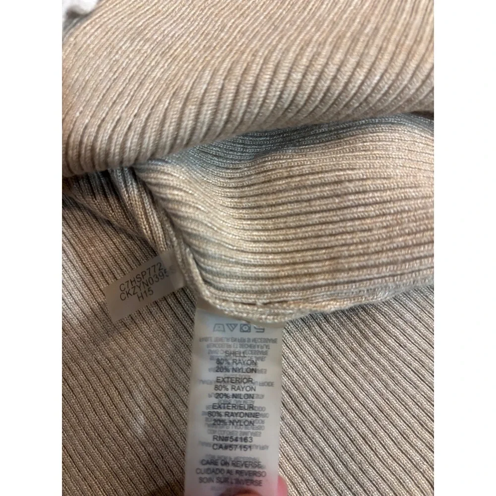 Calvin Klein Womens Ribbed Knit Sweater Tan Lettuce Trim Long‎ Sleeve M